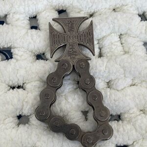 Vintage steel,Motorcycle chain bottle opener. Attach to‎ belt. Heavy. EUC